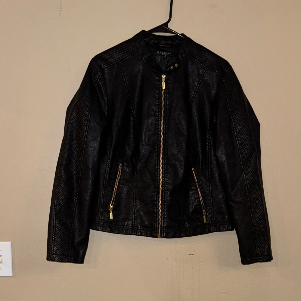 Baccini Black Leather Jacket with Gold Accents